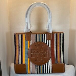 Tory Burch Ella Small Webbing Patchwork Tote Multi Webbing Stripe - NWT